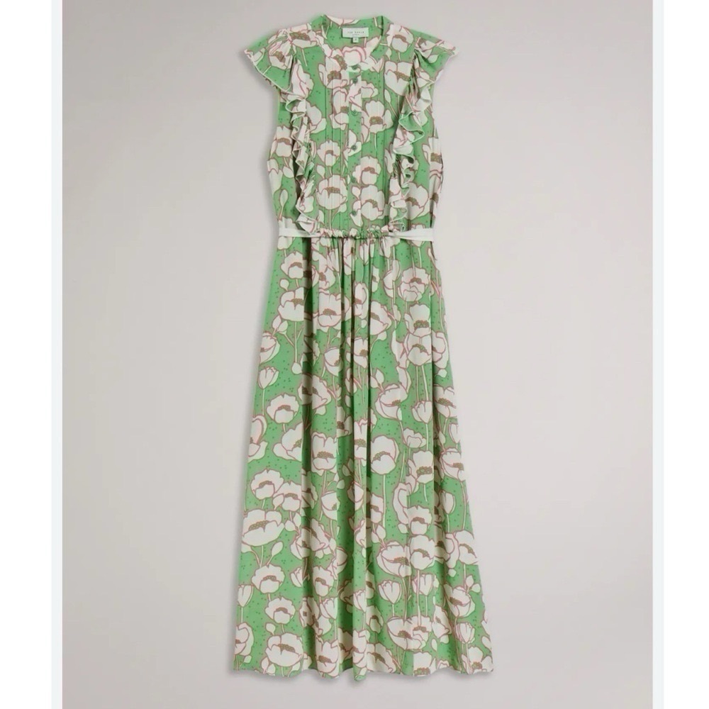 Ted Baker Tindraa Band Collar Midi Dress in Green - Picture 11 of 12